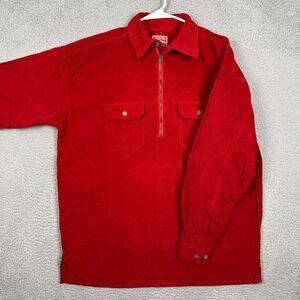 Vintage Marlboro Shirt Mens Medium Red Corduroy Quarter Zip 2 Flap Pocket EUC
